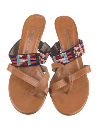 Donald Pliner Leather Beaded Accents Slides