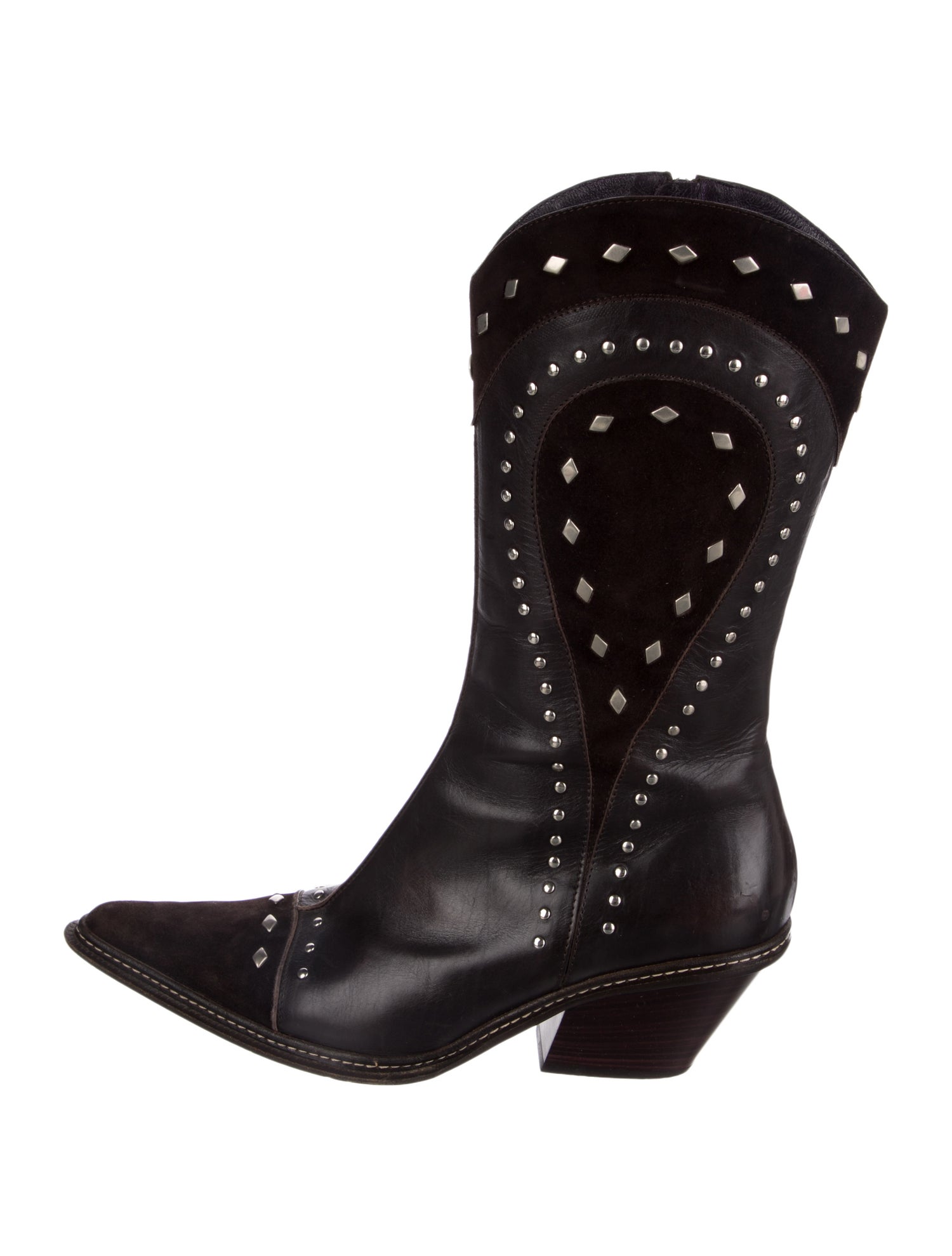 Donald Pliner Leather Studded Accents Western Boots