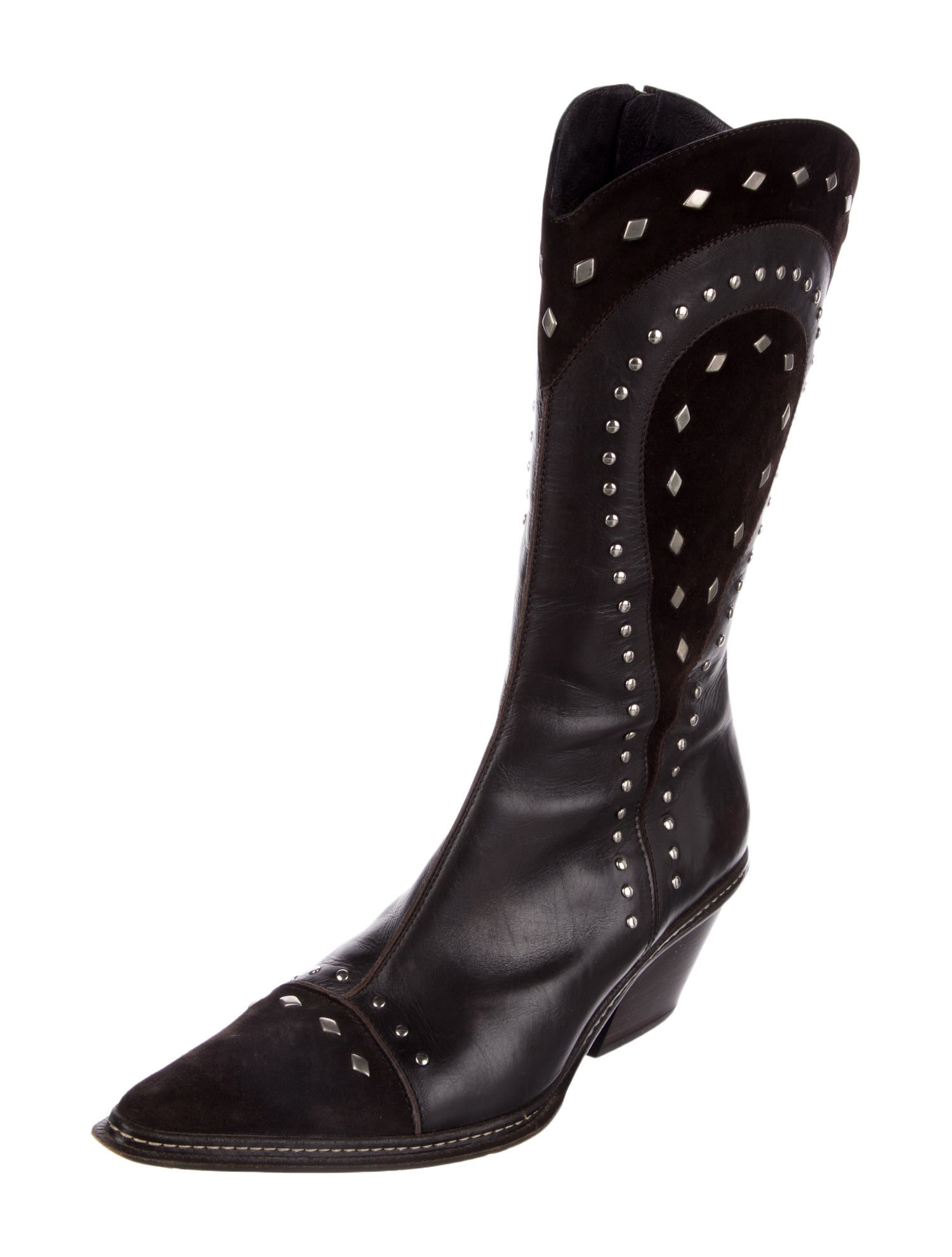 Donald Pliner Leather Studded Accents Western Boots