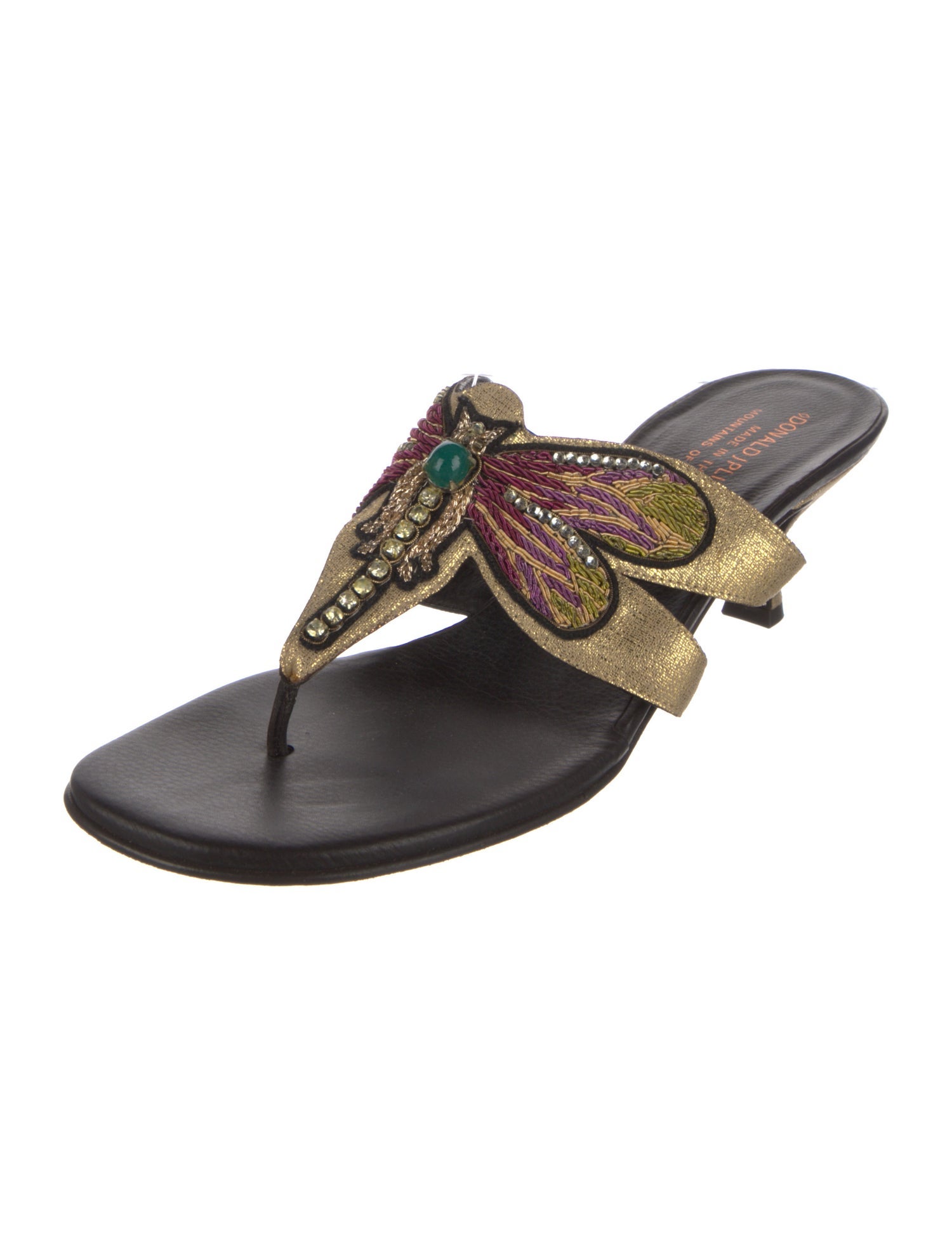Donald Pliner Leather Crystal Embellishments Slides