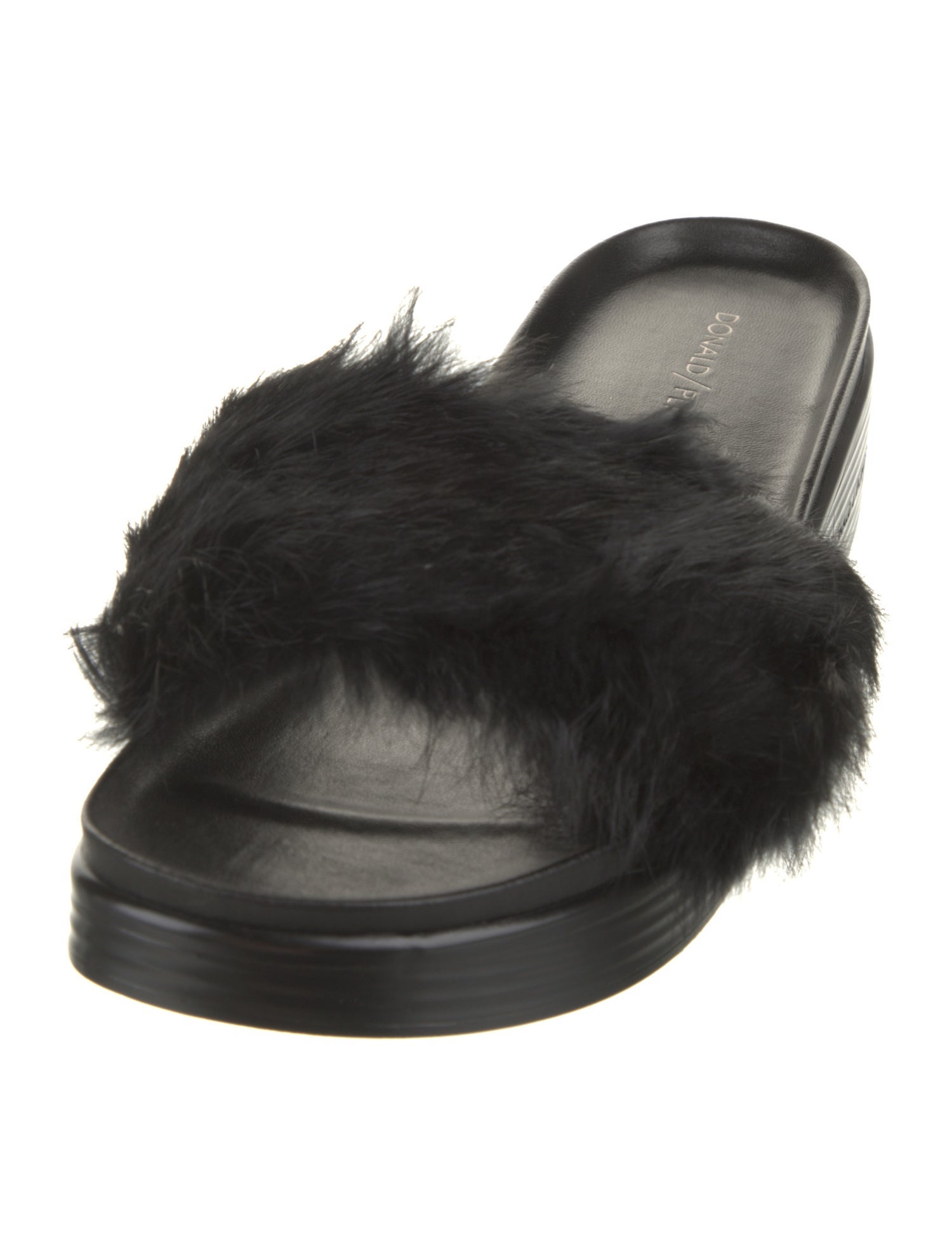 Donald Pliner Leather Fur Trim Slides