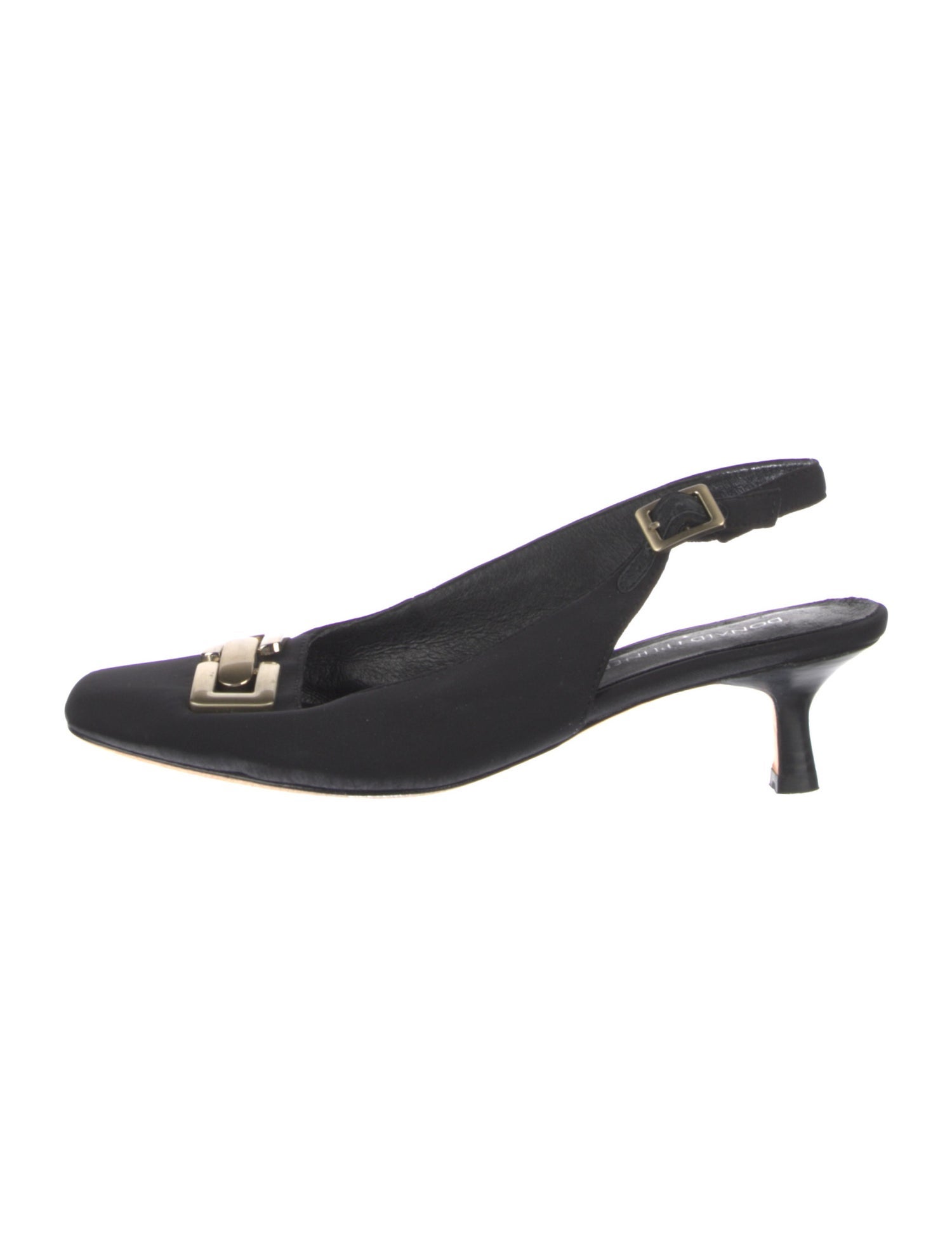 Donald Pliner Satin Leather Trim Embellishment Slingback Pumps