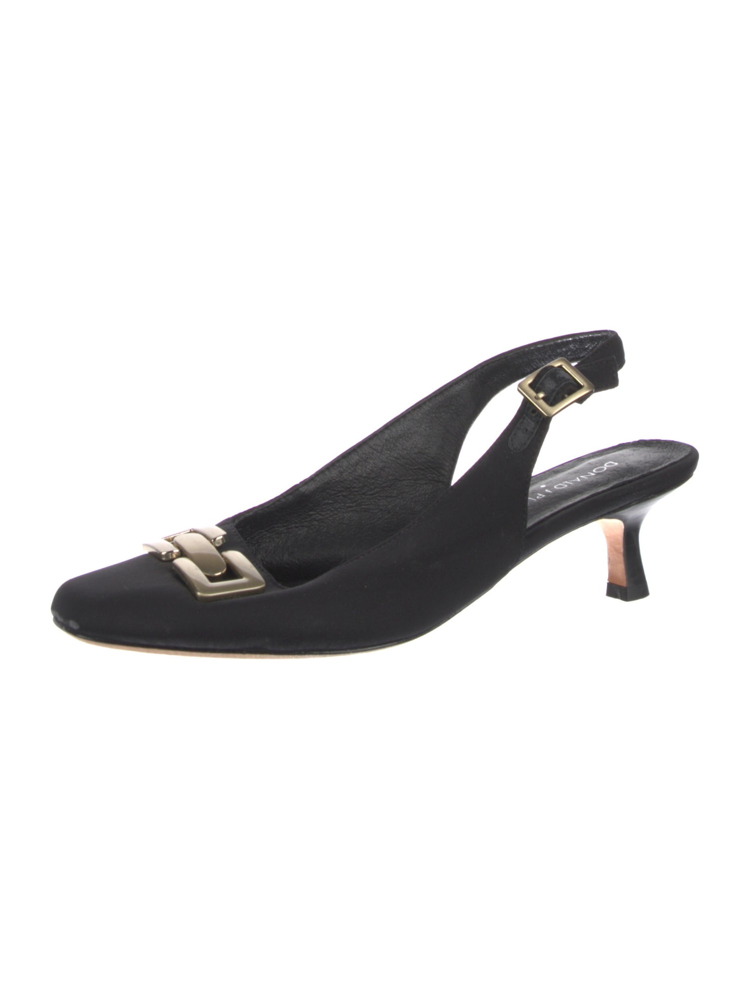 Donald Pliner Satin Leather Trim Embellishment Slingback Pumps
