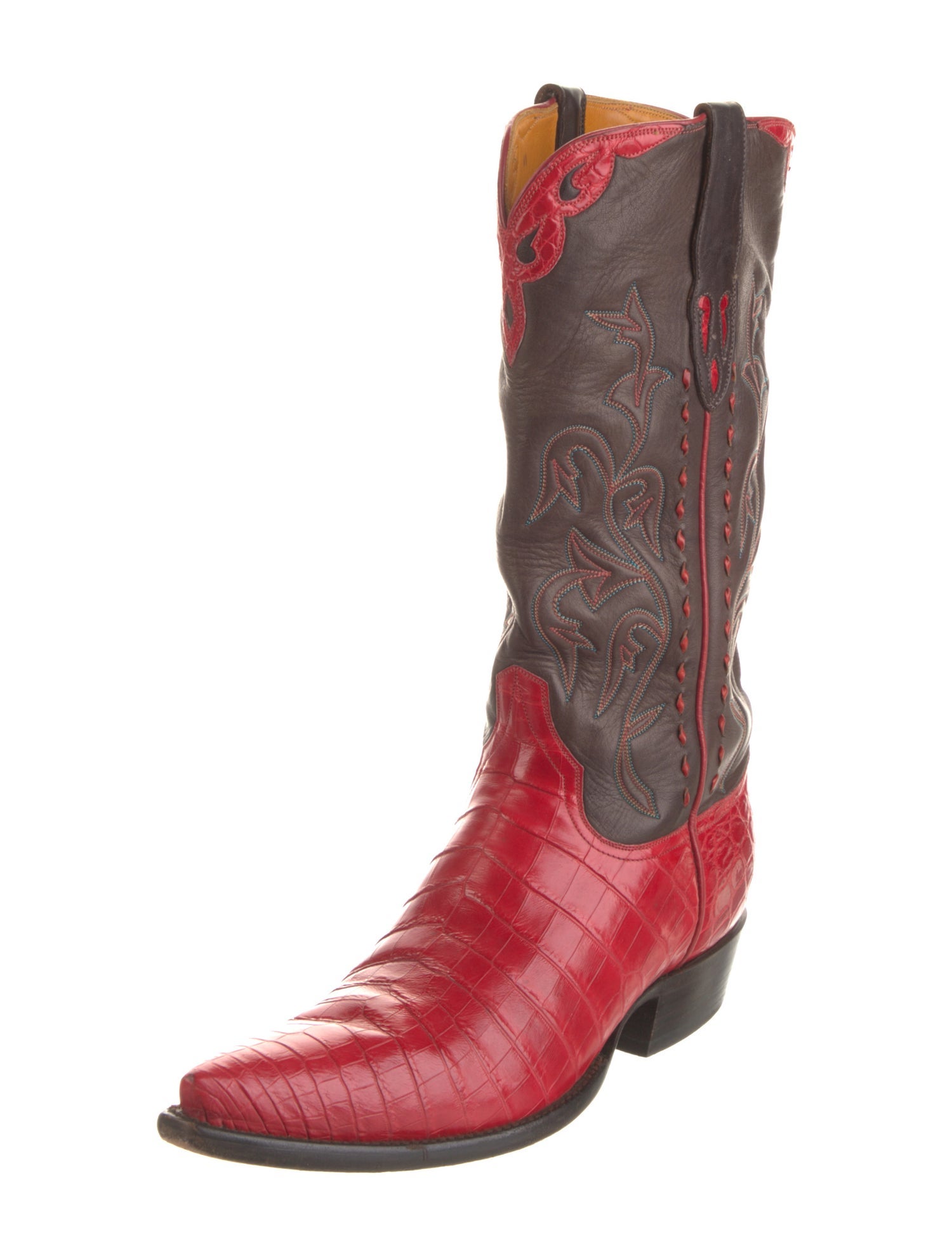 Donald Pliner Crocodile Colorblock Pattern Western Boots