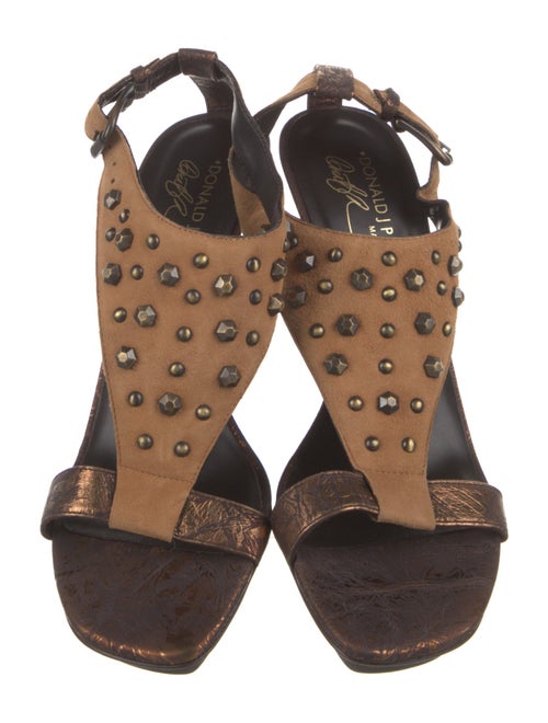 Donald Pliner Leather Studded Accents T-Strap Sandals