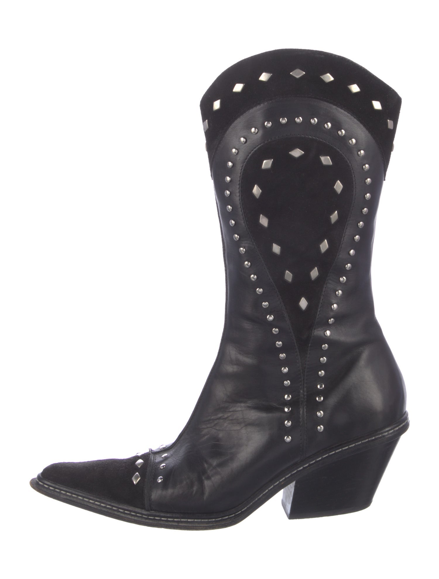 Donald Pliner Leather Studded Accents Western Boots