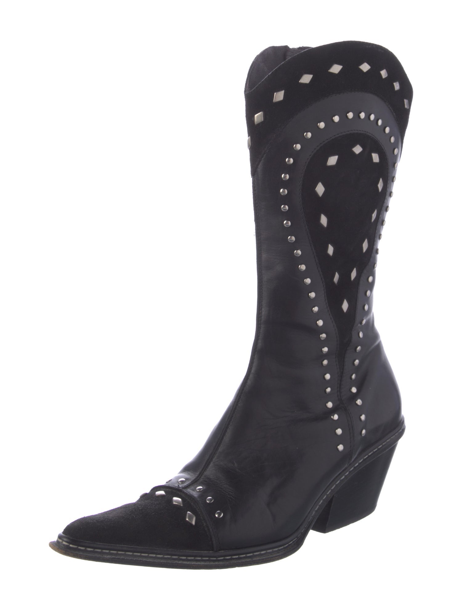 Donald Pliner Leather Studded Accents Western Boots