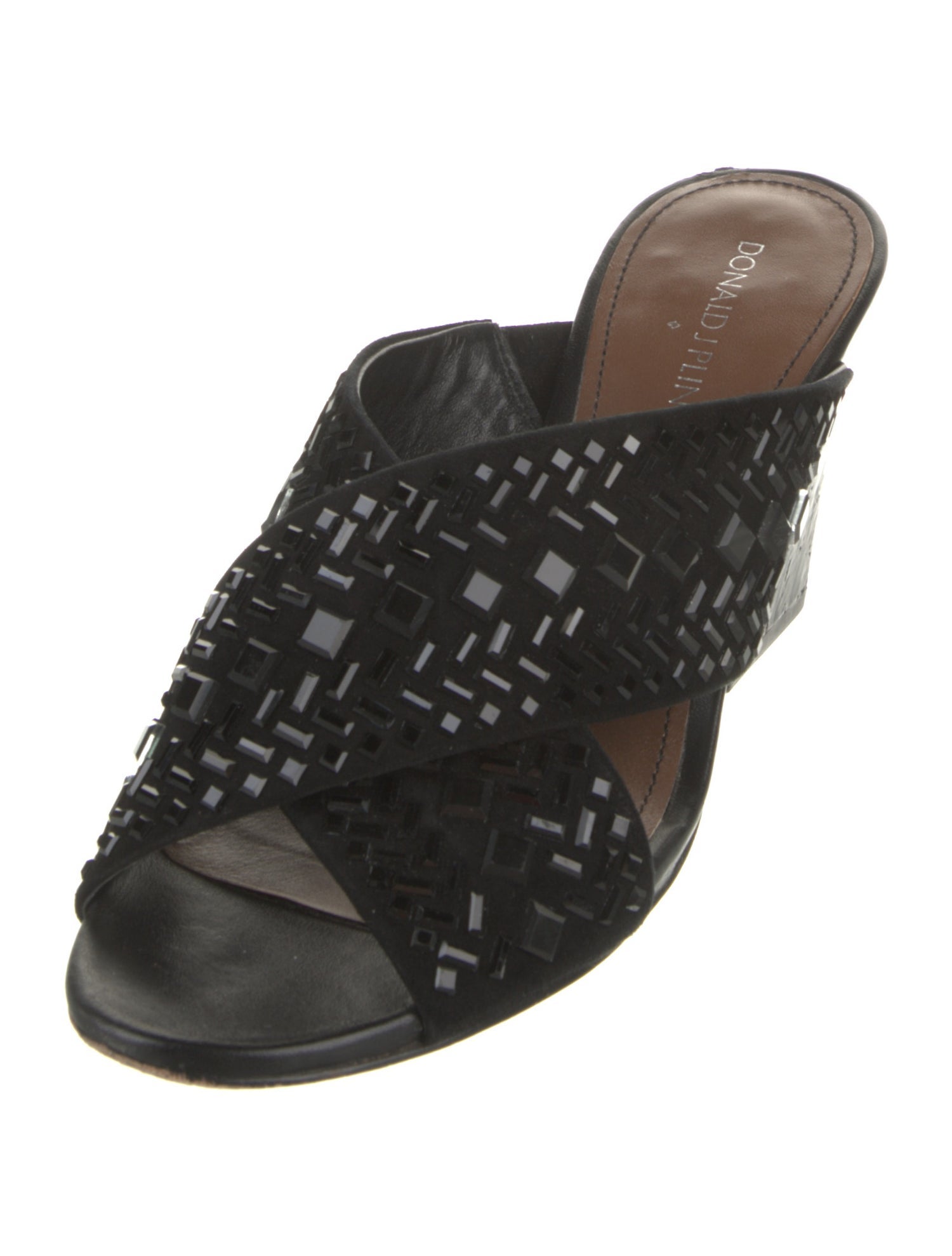 Donald Pliner Suede Crystal Embellishments Slides