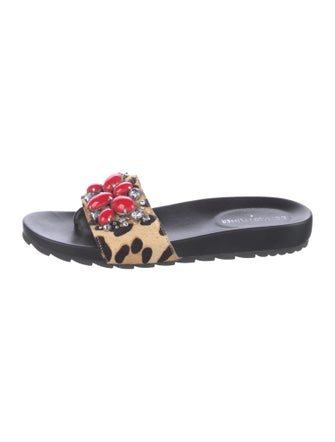 Donald Pliner Ponyhair Floral Print Slides