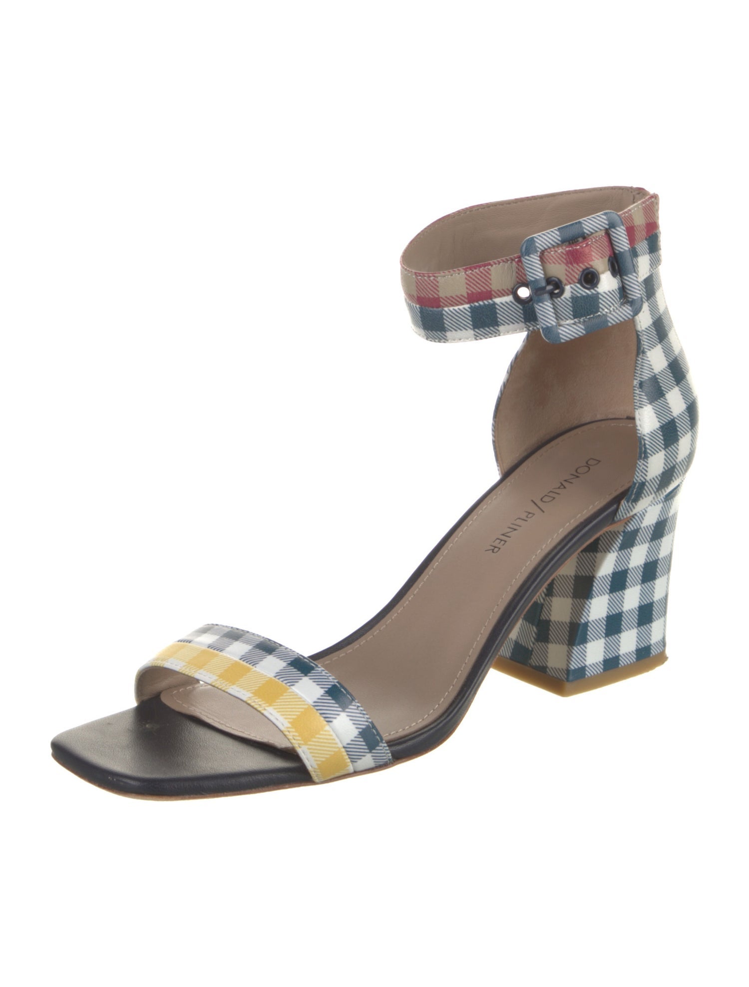 Donald Pliner Leather Plaid Print Sandals