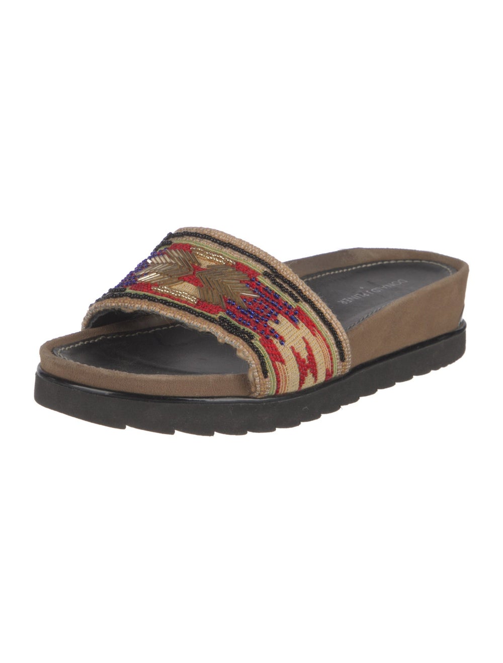 Donald Pliner Suede Slides Neutrals Printed Beade… - image 2
