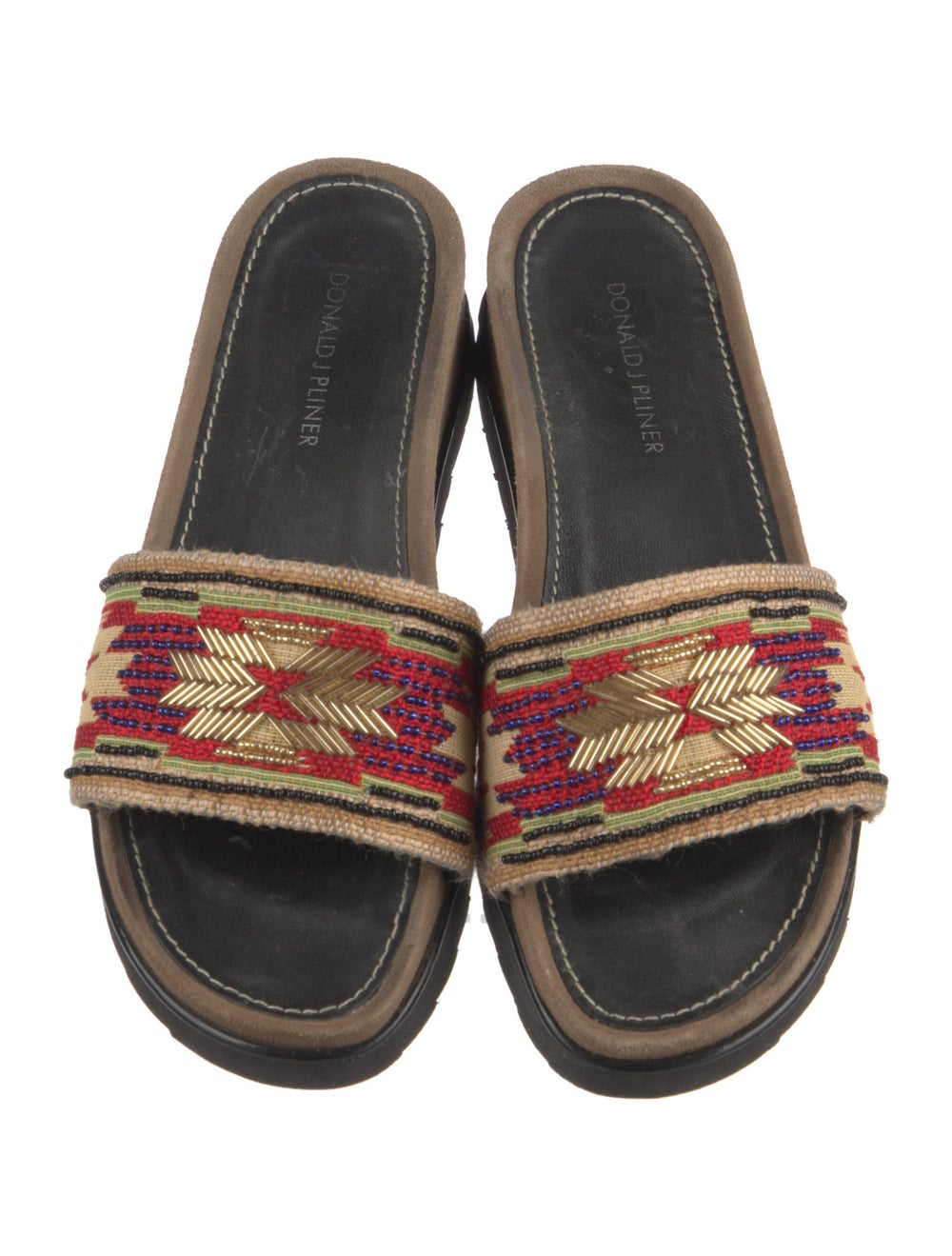 Donald Pliner Suede Slides Neutrals Printed Beade… - image 3