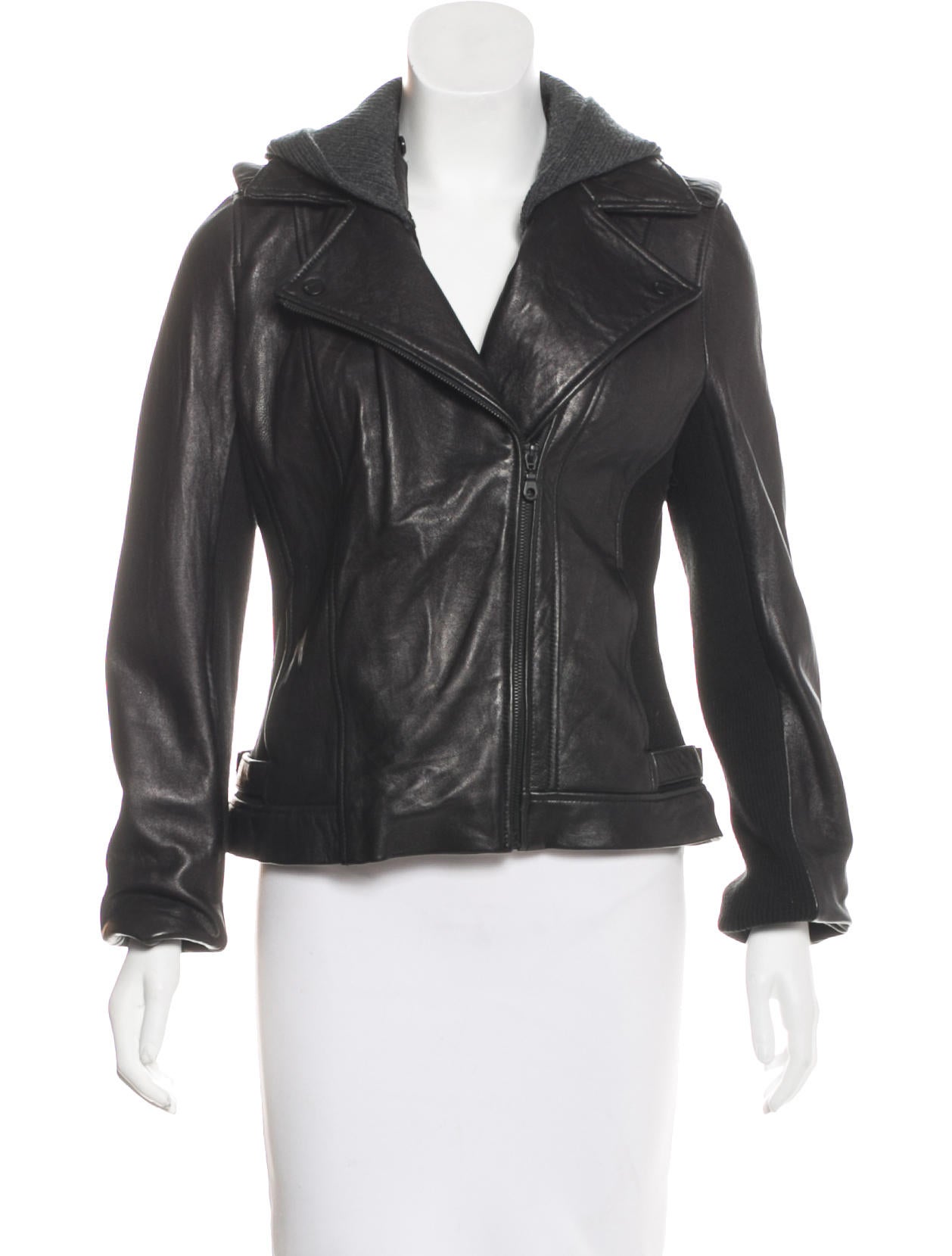 DKNY Knit-Trimmed Leather Jacket