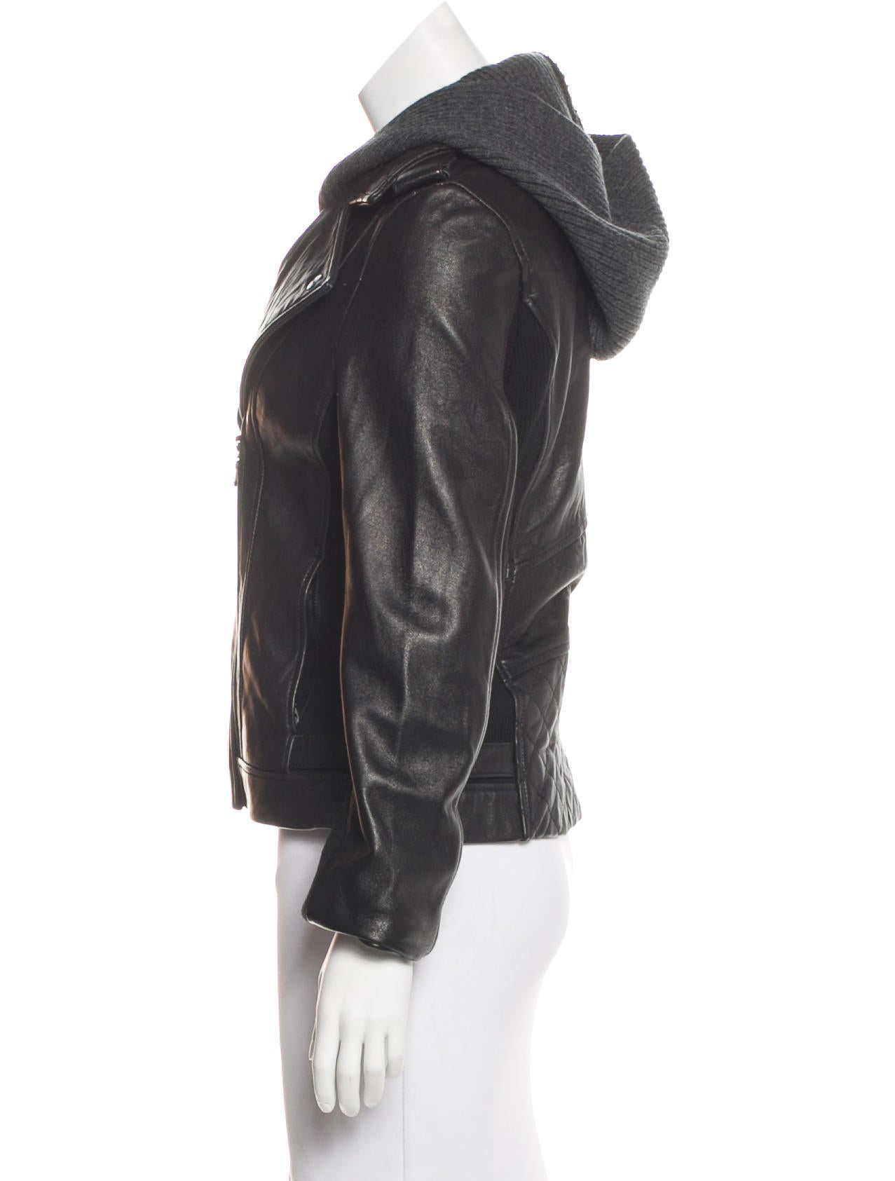 DKNY Knit-Trimmed Leather Jacket