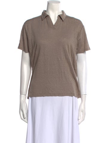 David Naman Tops Linen Short Sleeve Polo L