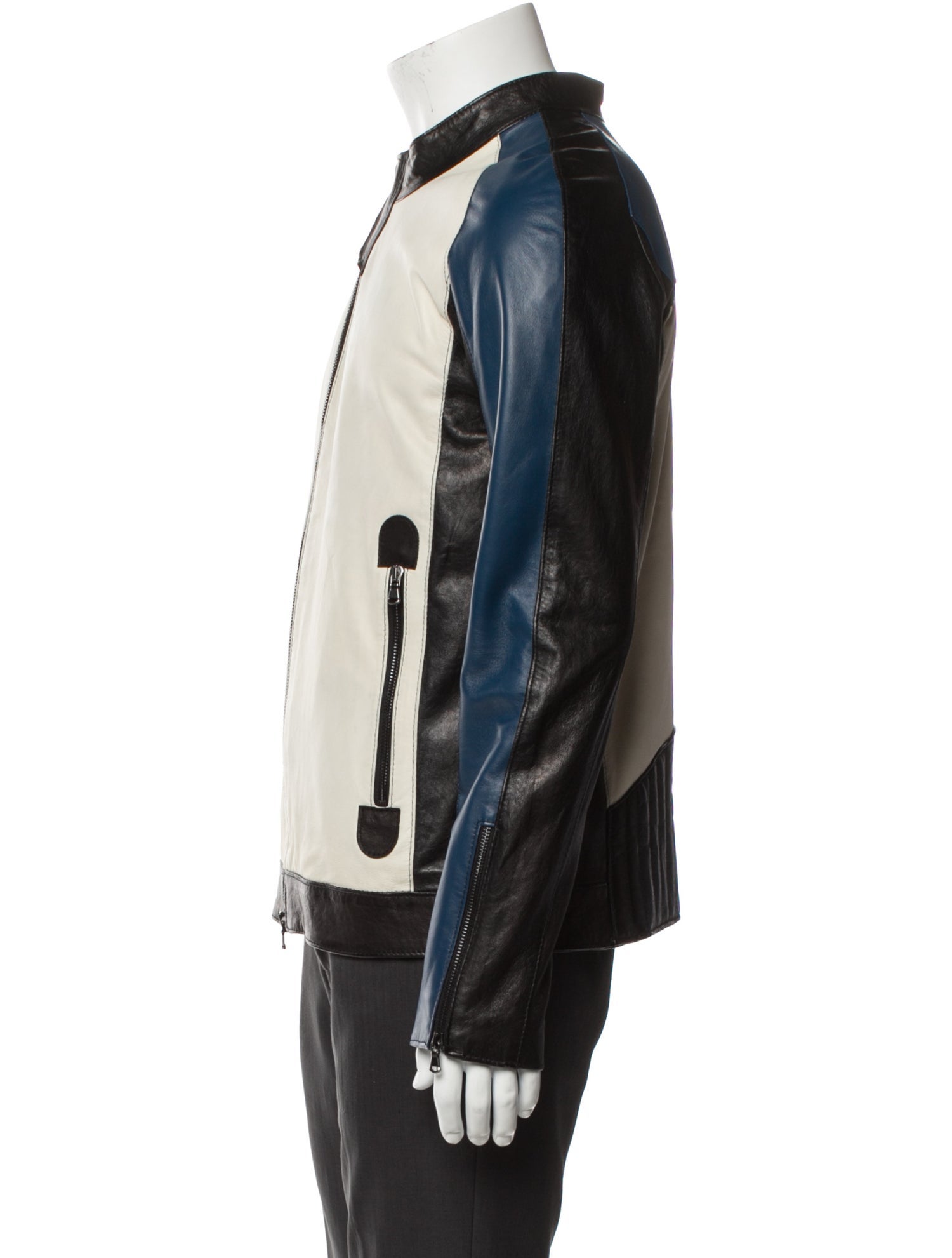 David Naman Leather Colorblock Pattern Moto Jacket