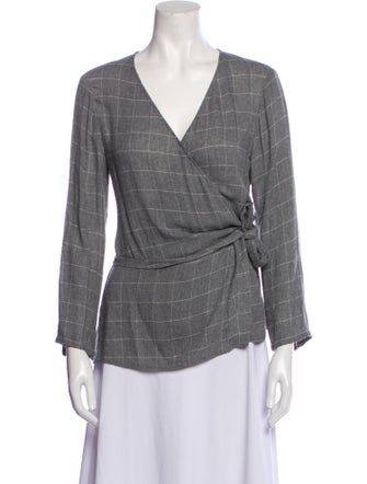 Derek Lam 10 Crosby Plaid Print V-Neck Blouse