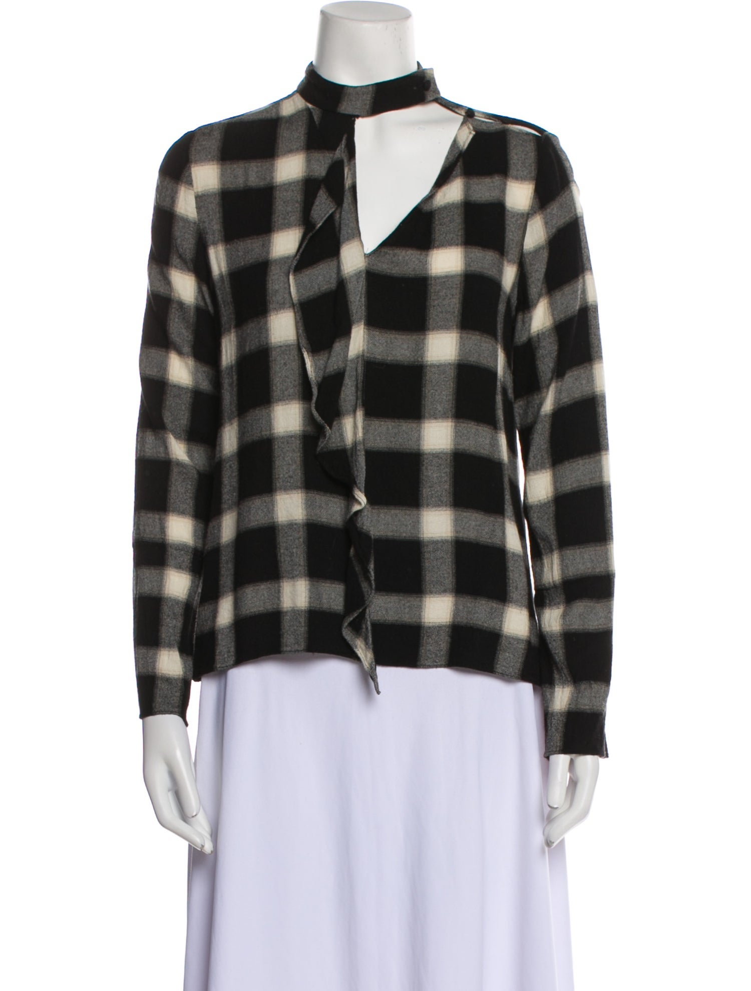Derek Lam 10 Crosby Plaid Print Mock Neck Button-Up Top