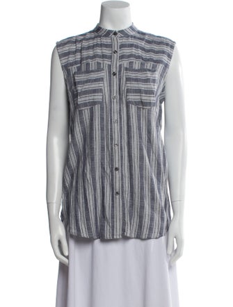 Derek Lam 10 Crosby Striped Mock Neck Button-Up Top