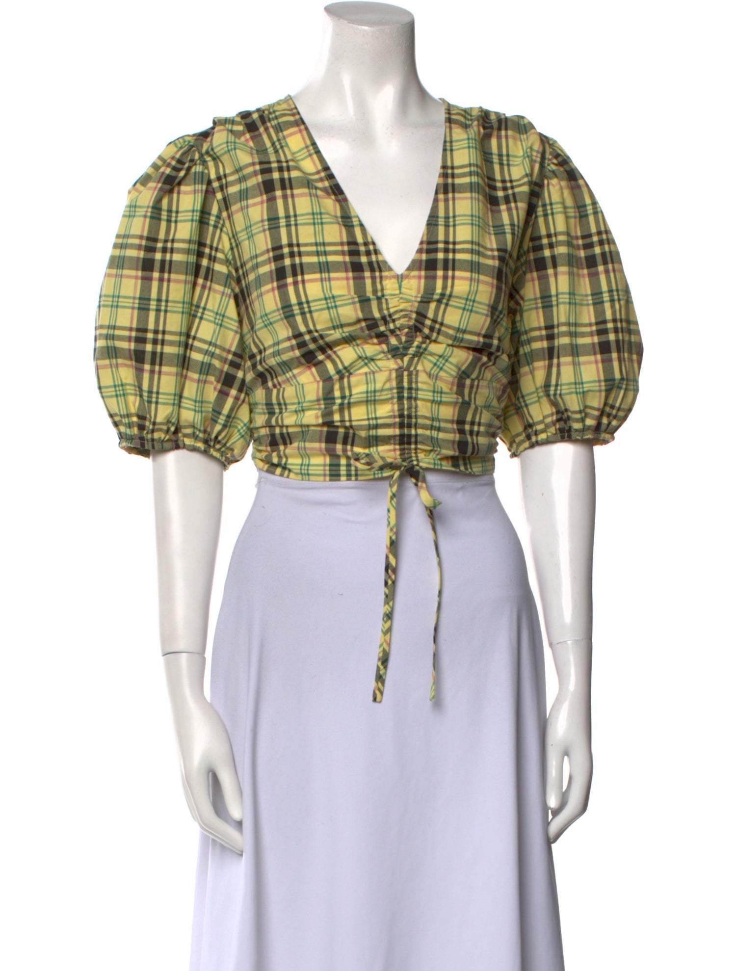 Derek Lam 10 Crosby Plaid Print V-Neck Crop Top