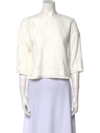 Derek Lam 10 Crosby Crew Neck Three-Quarter Sleeve Crop Top