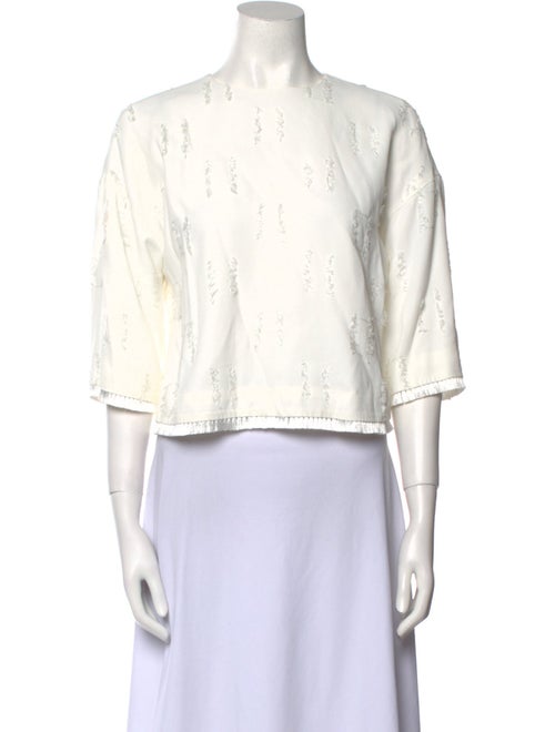 Derek Lam 10 Crosby Crew Neck Three-Quarter Sleeve Crop Top