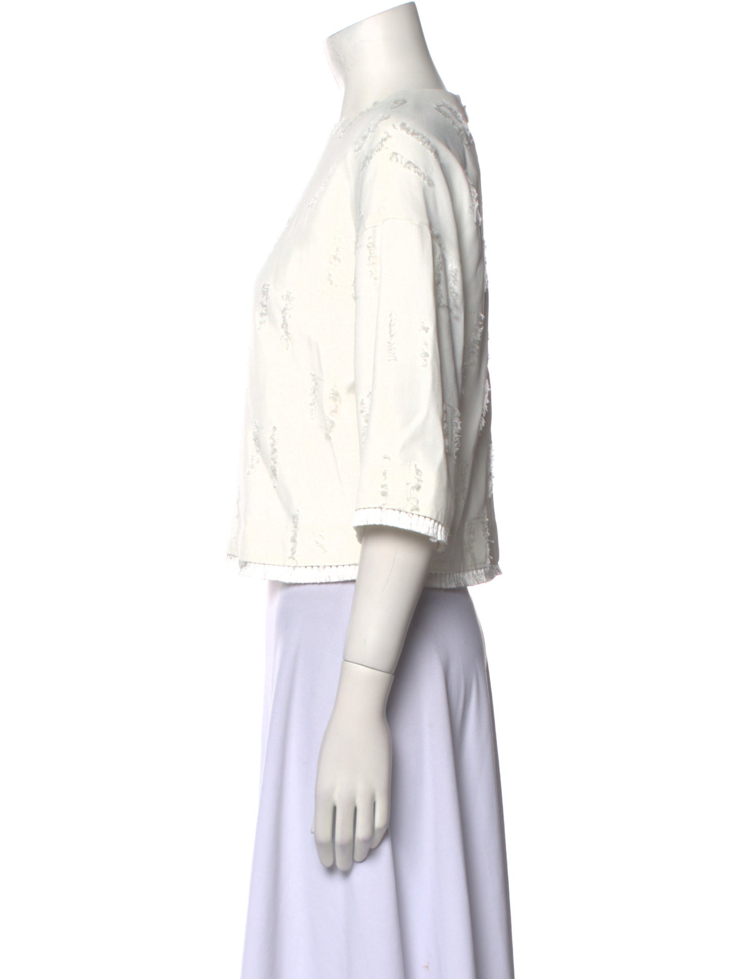 Derek Lam 10 Crosby Crew Neck Three-Quarter Sleeve Crop Top