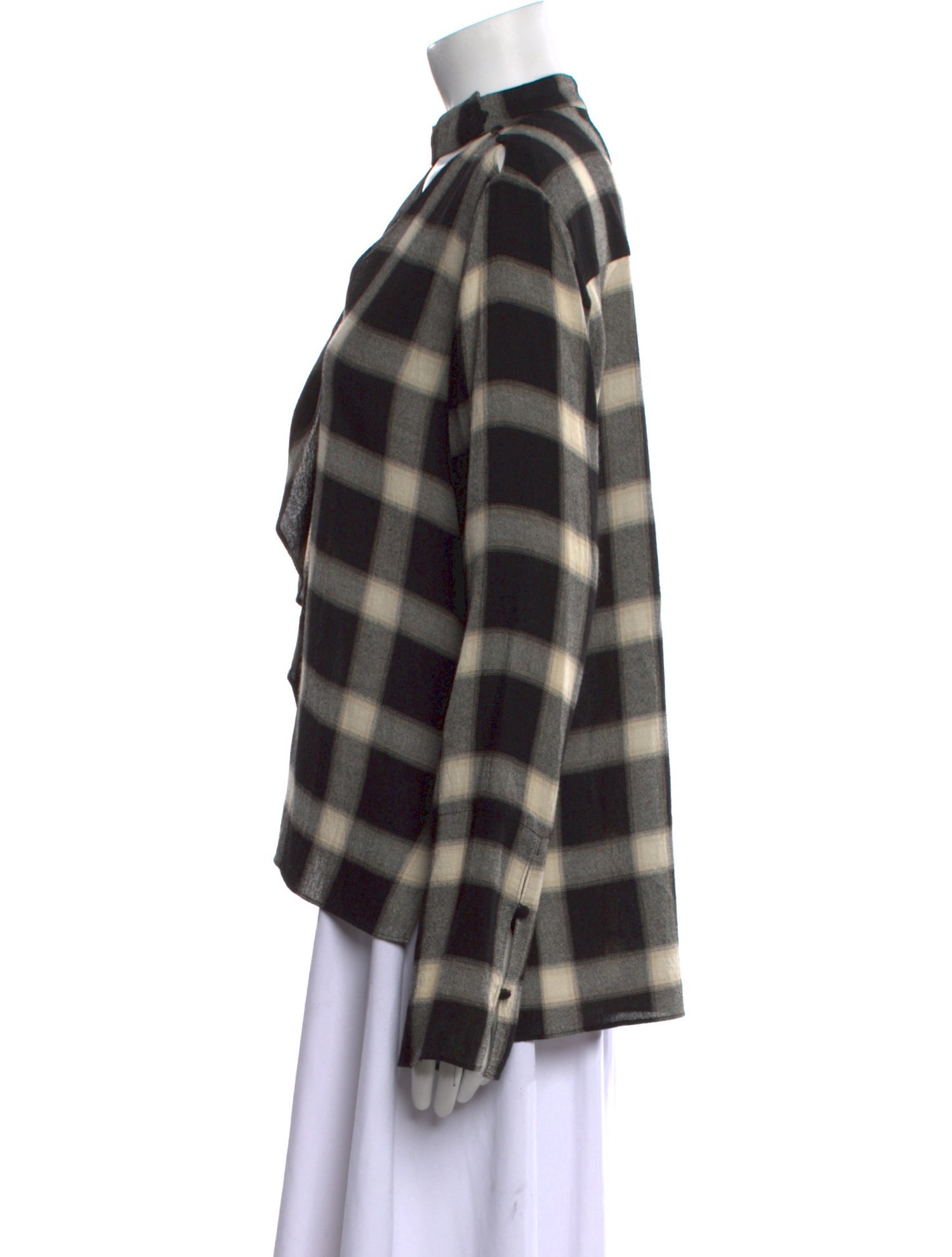 Derek Lam 10 Crosby Plaid Print Mock Neck Button-Up Top