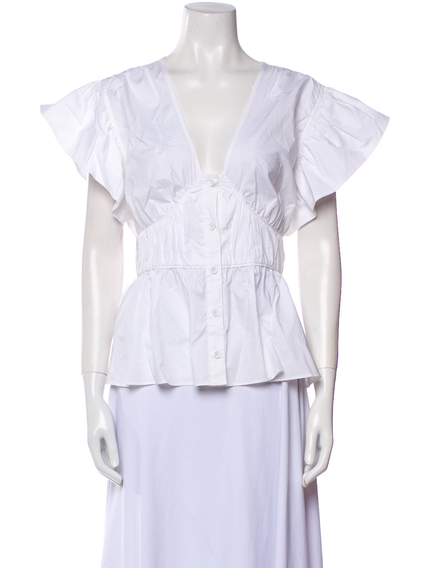 Derek Lam 10 Crosby V-Neck Short Sleeve Button-Up Top