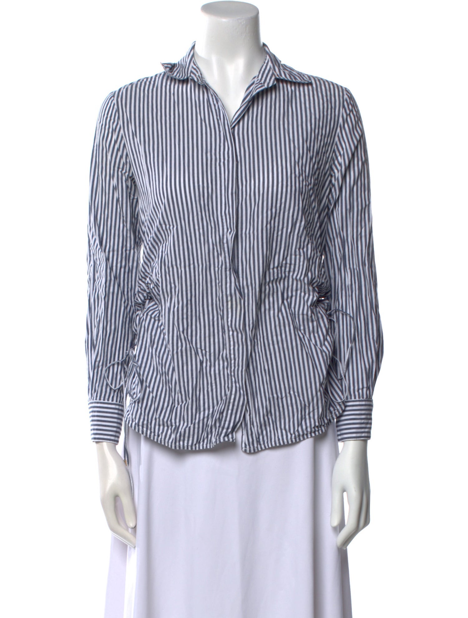 Derek Lam 10 Crosby Striped Three-Quarter Sleeve Button-Up Top