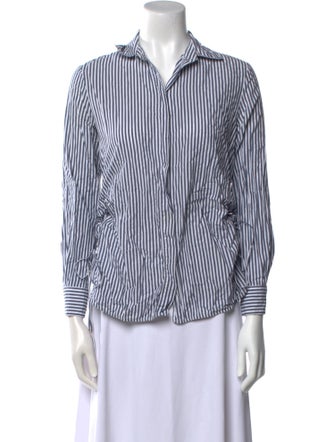 Derek Lam 10 Crosby Striped Three-Quarter Sleeve Button-Up Top