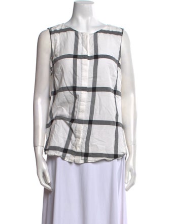 Derek Lam 10 Crosby Plaid Print Crew Neck Blouse