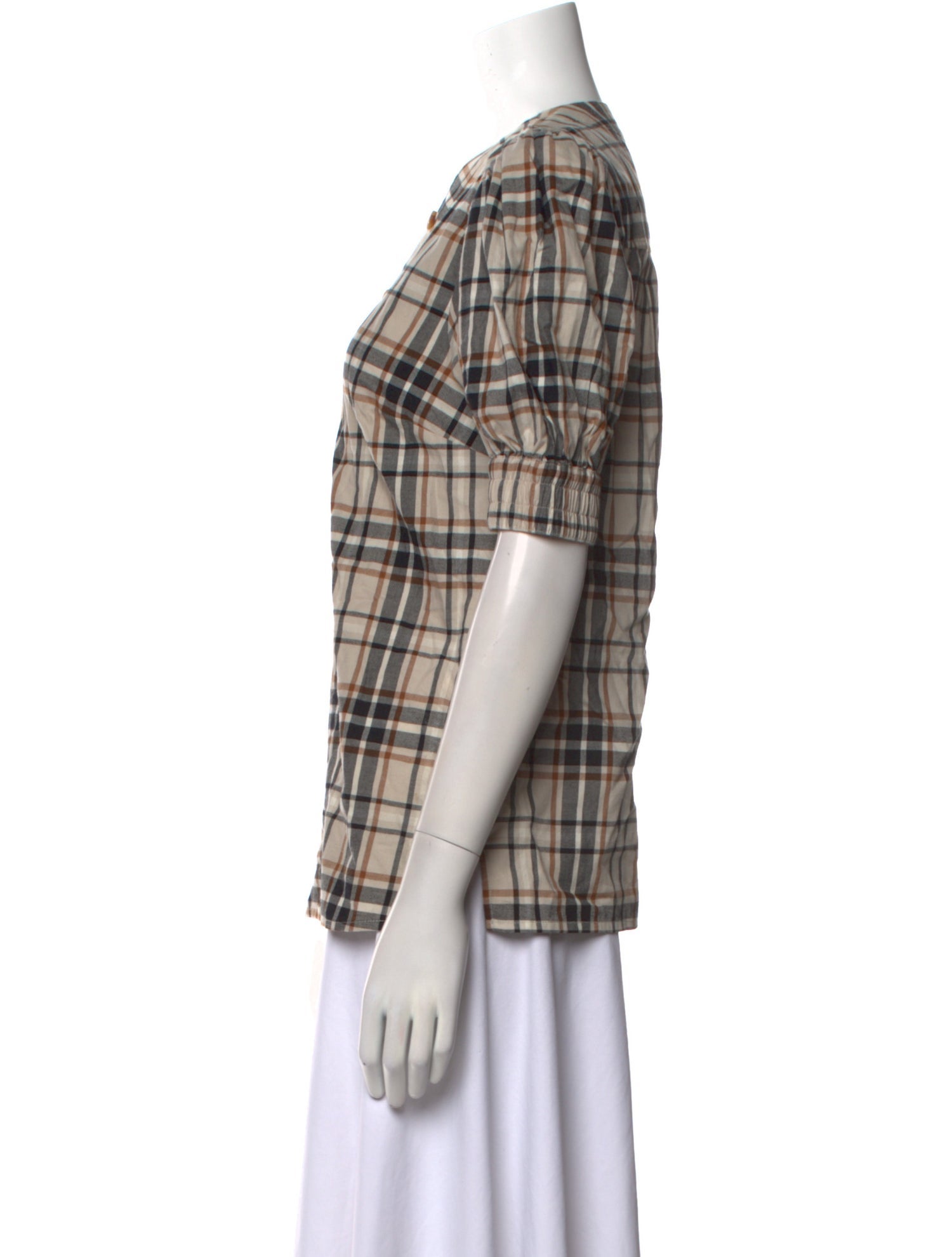 Derek Lam 10 Crosby Plaid Print V-Neck Blouse
