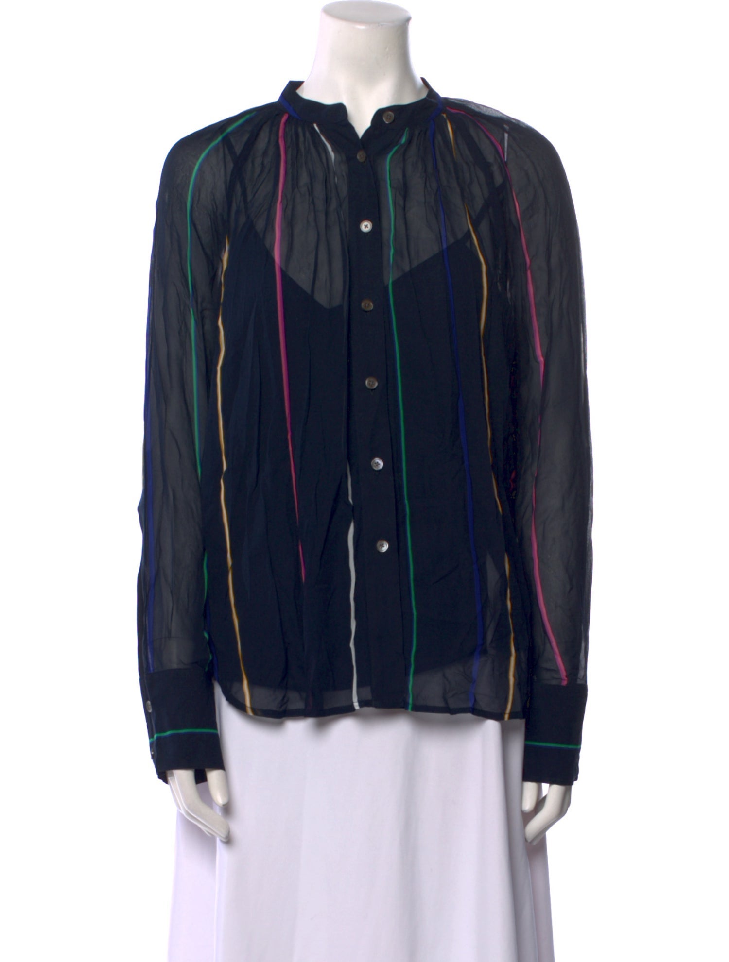 Derek Lam 10 Crosby Striped Mock Neck Button-Up Top w/ Tags