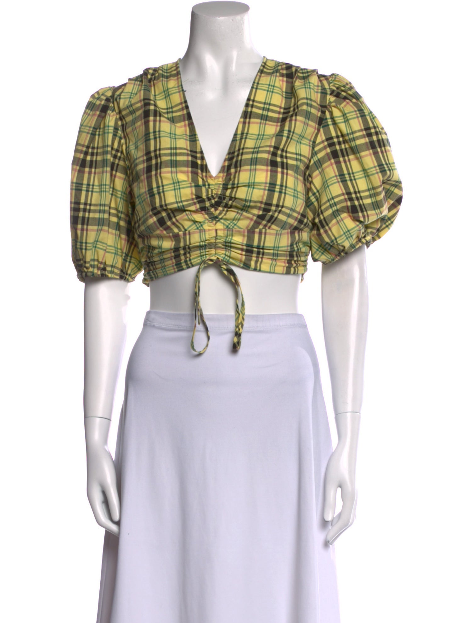 Derek Lam 10 Crosby Plaid Print V-Neck Crop Top