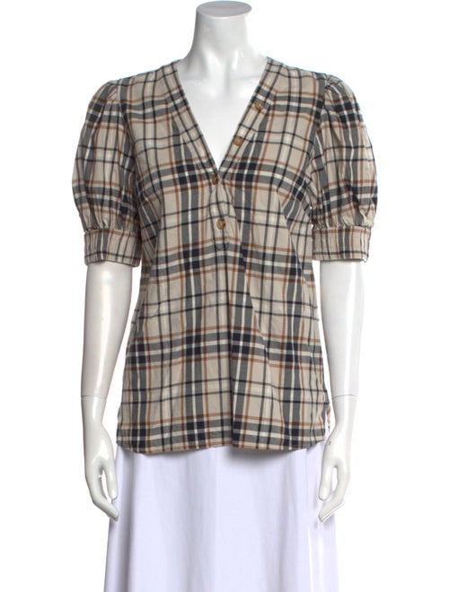 Derek Lam 10 Crosby Plaid Print V-Neck Button-Up Top