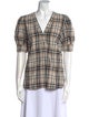 Derek Lam 10 Crosby Plaid Print V-Neck Button-Up Top
