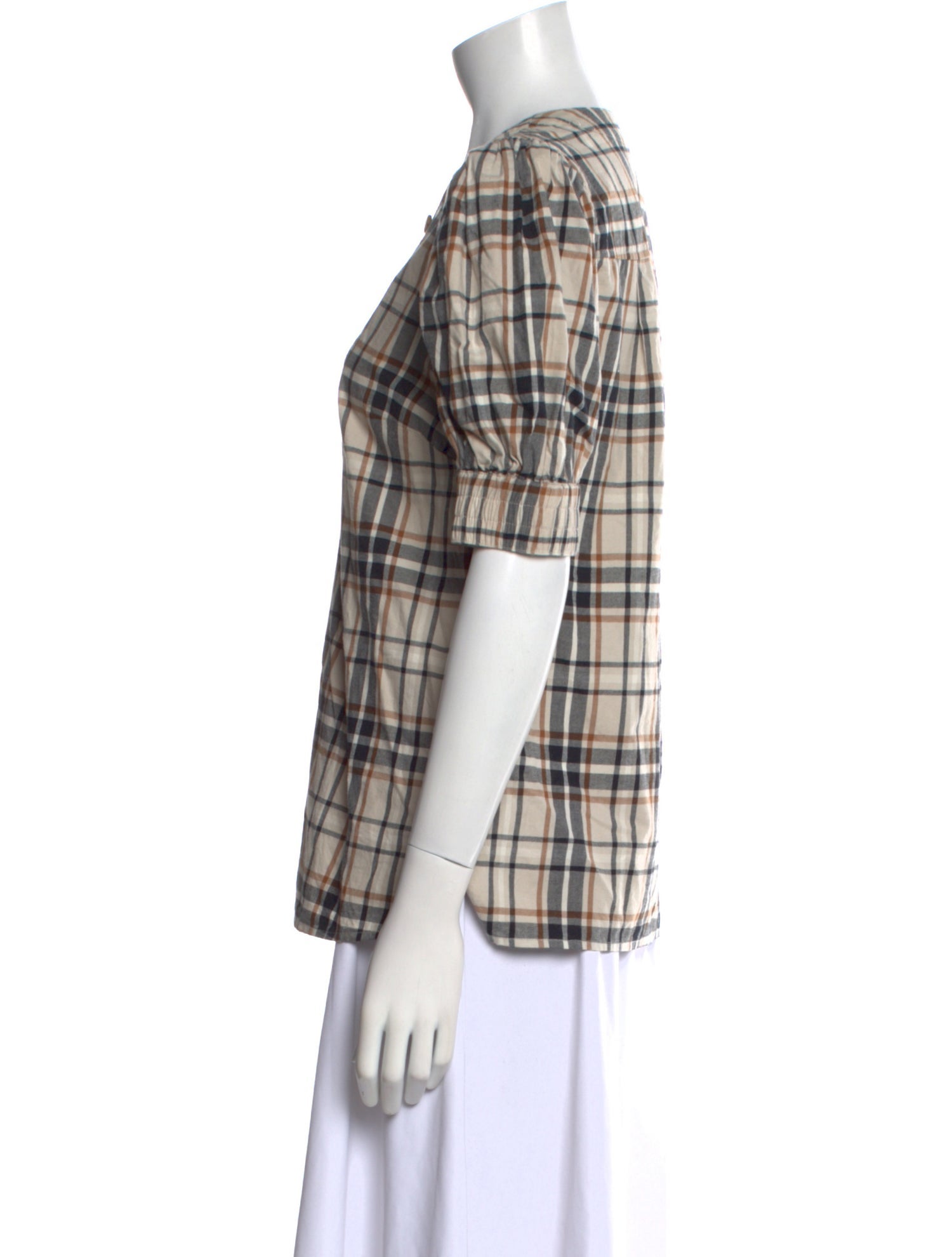 Derek Lam 10 Crosby Plaid Print V-Neck Button-Up Top