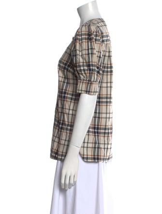 Derek Lam 10 Crosby Plaid Print V-Neck Button-Up Top