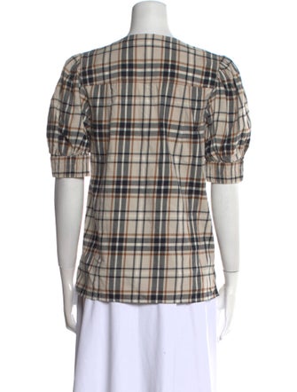 Derek Lam 10 Crosby Plaid Print V-Neck Button-Up Top