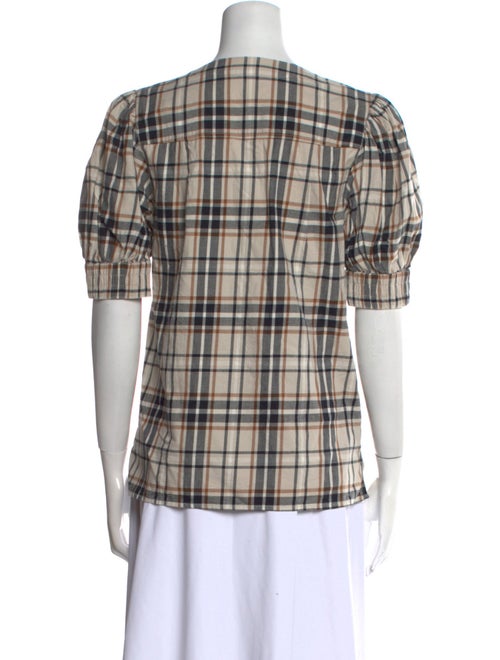 Derek Lam 10 Crosby Plaid Print V-Neck Button-Up Top