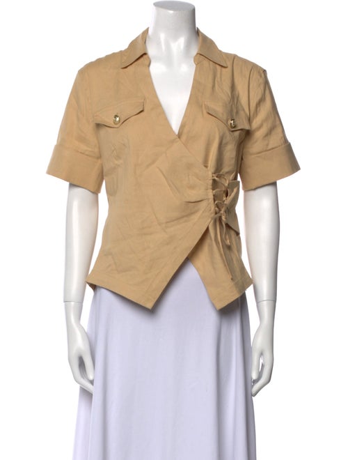 Derek Lam 10 Crosby Linen V-Neck Button-Up Top