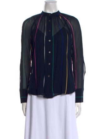 Derek Lam 10 Crosby Striped Mock Neck Button-Up Top