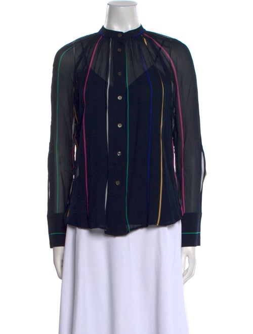 Derek Lam 10 Crosby Striped Mock Neck Button-Up Top