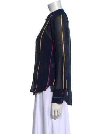 Derek Lam 10 Crosby Striped Mock Neck Button-Up Top