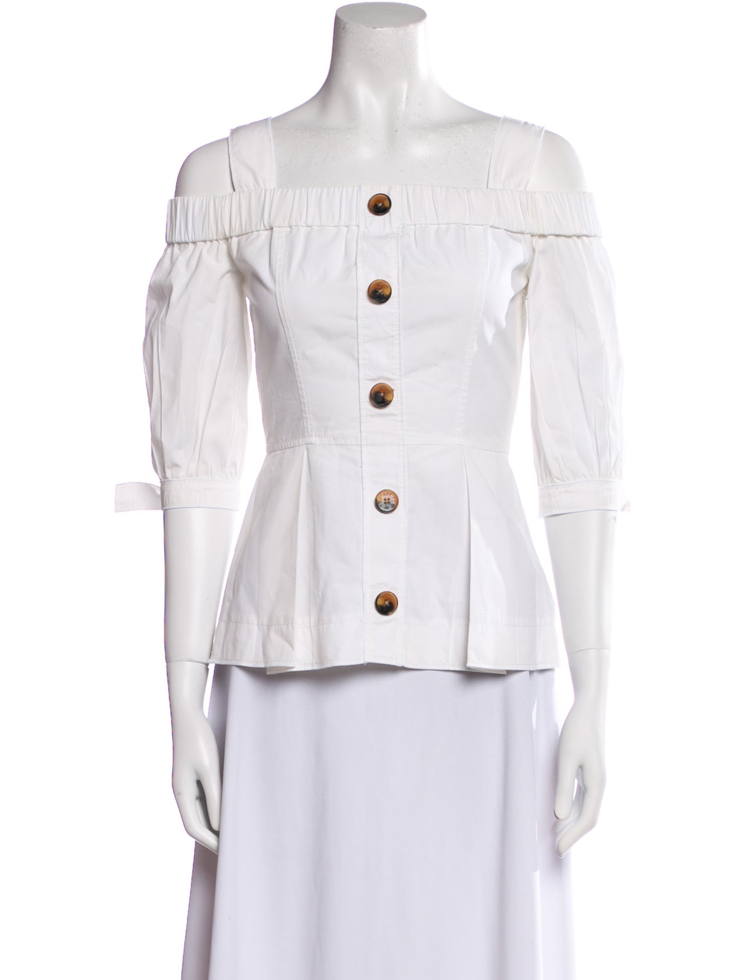 Derek Lam 10 Crosby Off-The-Shoulder Three-Quarter Sleeve Button-Up Top