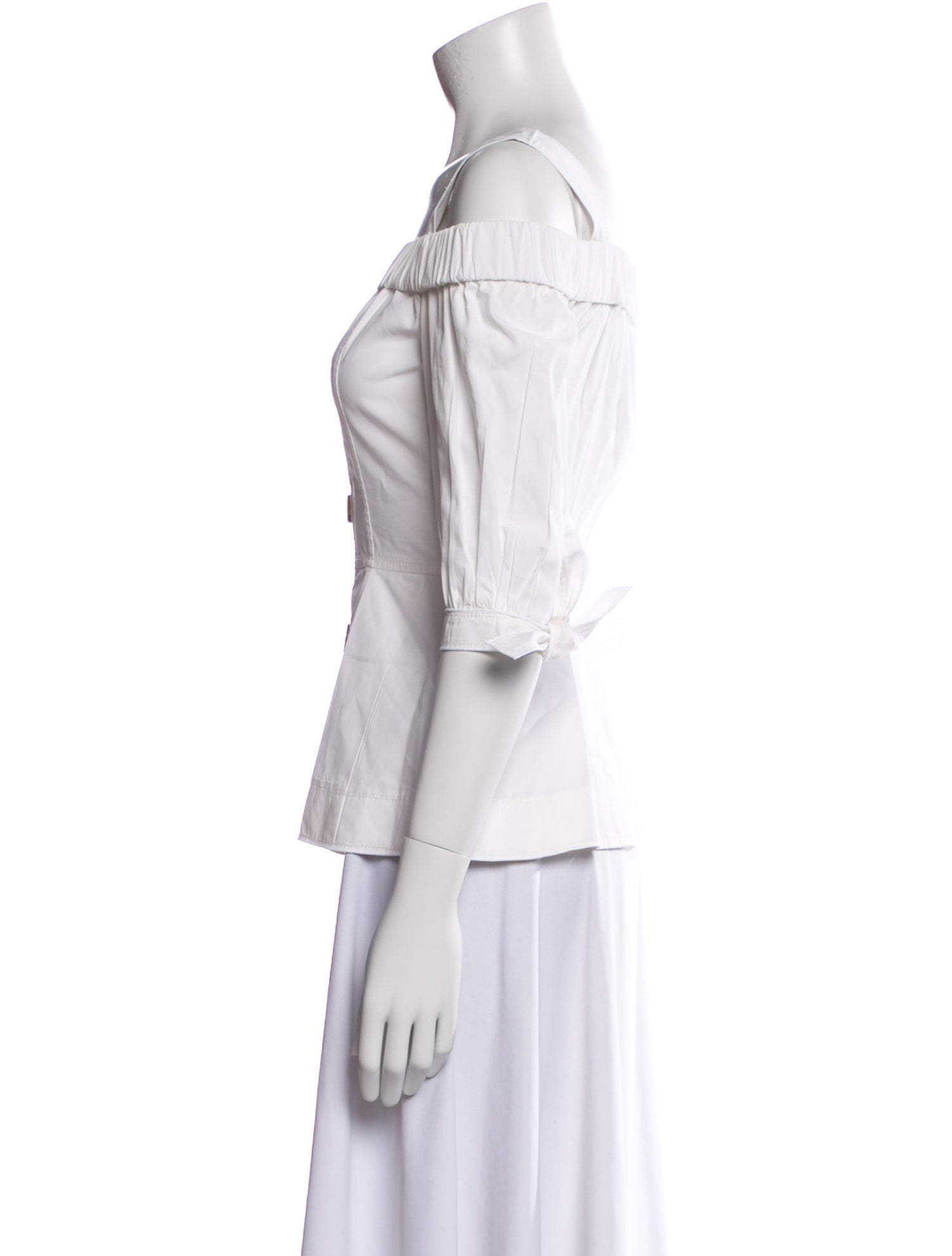 Derek Lam 10 Crosby Off-The-Shoulder Three-Quarter Sleeve Button-Up Top