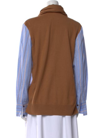 Derek Lam 10 Crosby Striped Mock Neck Button-Up Top