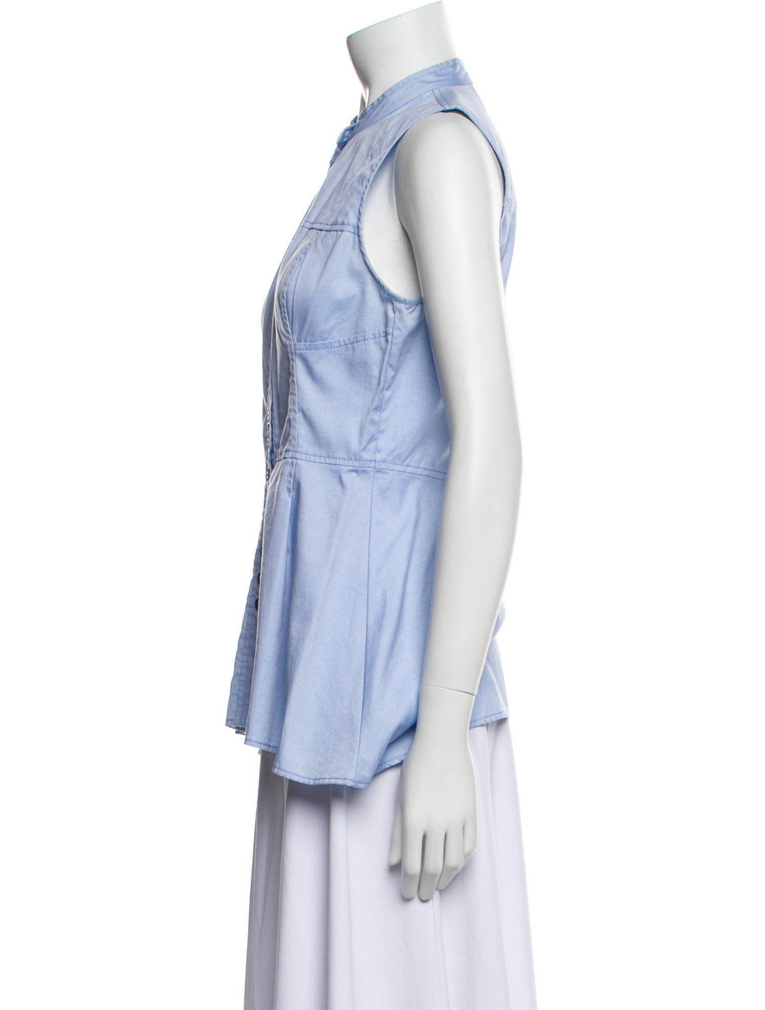 Derek Lam 10 Crosby Mock Neck Sleeveless Button-Up Top