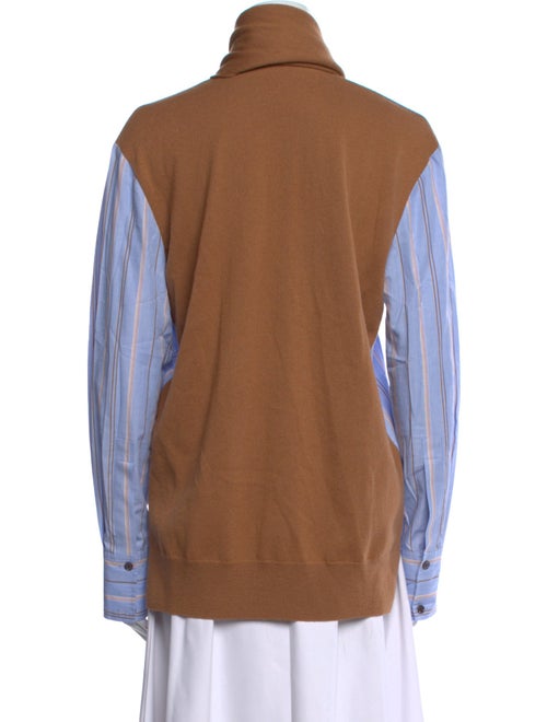 Derek Lam 10 Crosby Striped Mock Neck Button-Up Top